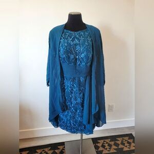 Mother Of The Bride Dress With Topper Turquoise Blue Midi Lace Glam Wedding 16